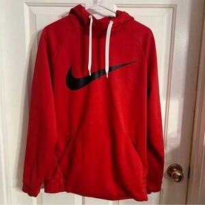 Nike Hoodie Men Medium  Red Dri Fit Sweatshirt Performance Big Swoosh Mock Neck